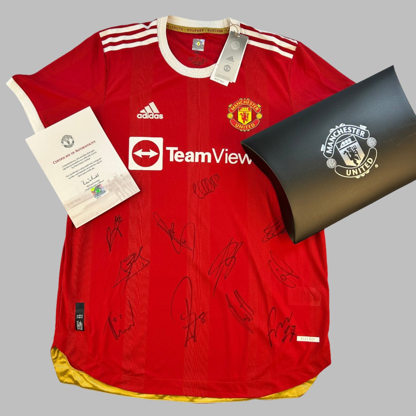 Manchester United 2021/2022 Authentic Home Shirt - Squad Signed - MUFC COA