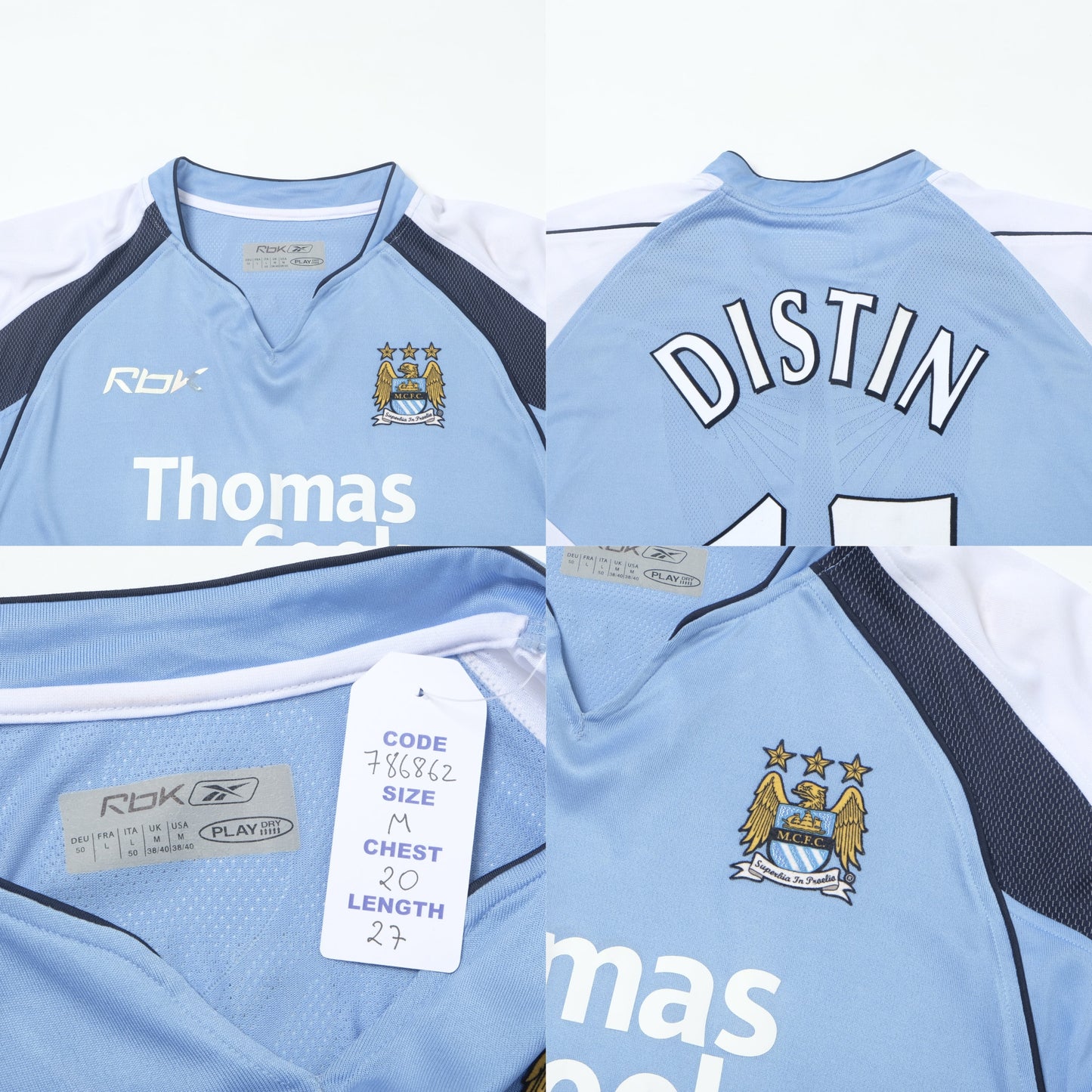 2006/07 Manchester City Home Shirt Reebok Distin (M)