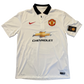 White Manchester United 2014/2015 away jersey with Nike, Manchester United, and Chevrolet logos on a white background