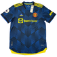 Blue Manchester United 2021/2022 HEAT.RDY Thirdjersey with yellow accents and branding on a white background