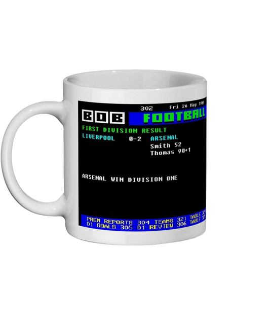 Liverpool 0-2 Arsenal page 302 Ceefax style mug - celebrating Arsenal winning division one