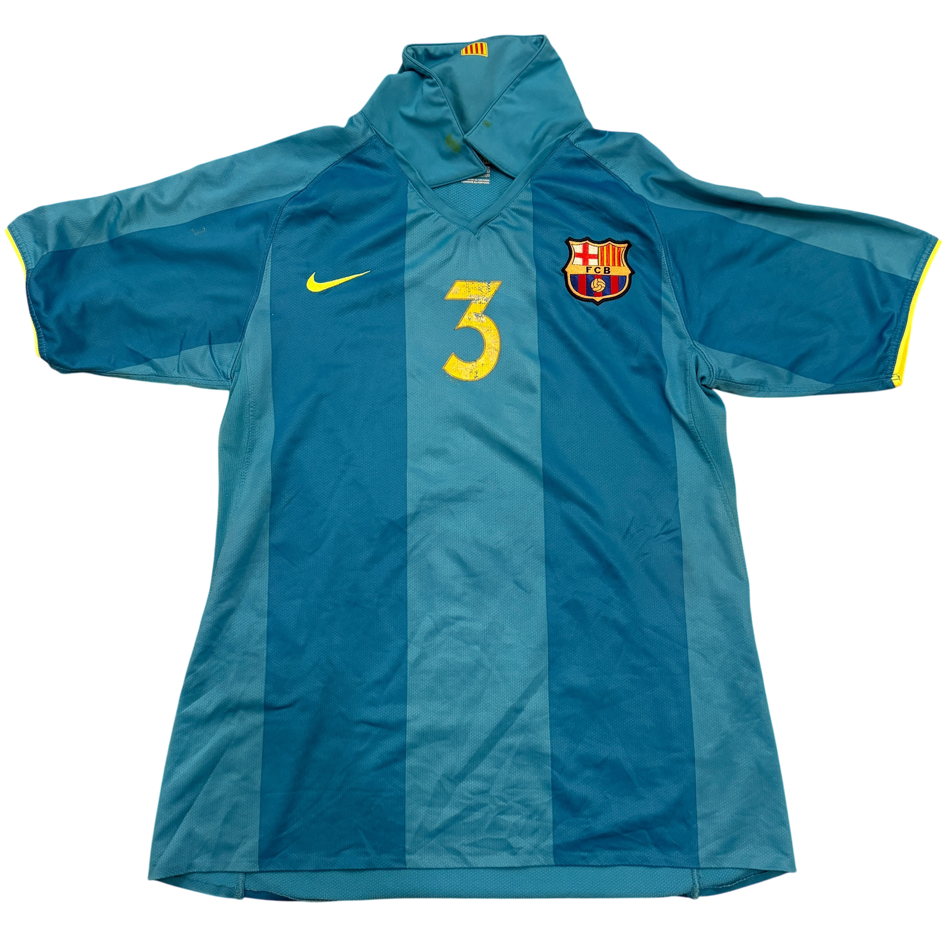 Blue sports jersey with number 3 and club logo on a white background Barcelona 2007/2008 Player Issue Away Shirt - No 3 print