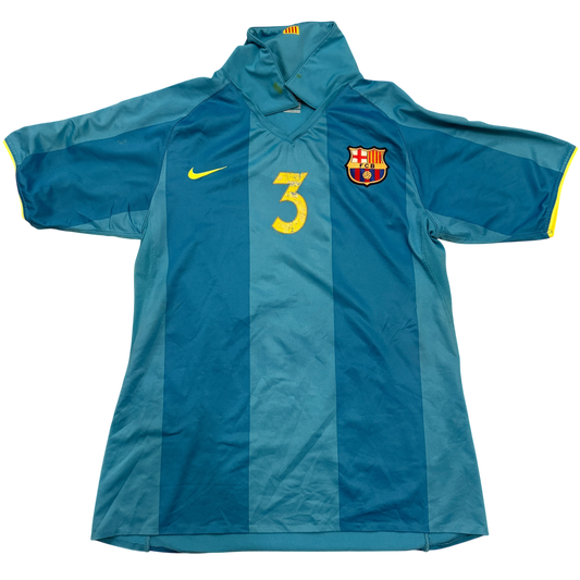 Blue sports jersey with number 3 and club logo on a white background Barcelona 2007/2008 Player Issue Away Shirt - No 3 print