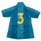 Blue sports jersey back with yellow number 3 on a white background