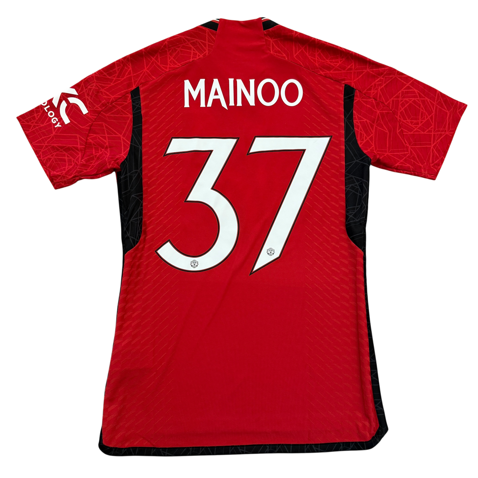 Manchester United 2023/2024 Match Issue Home Shirt - Mainoo 37 cup print on the back