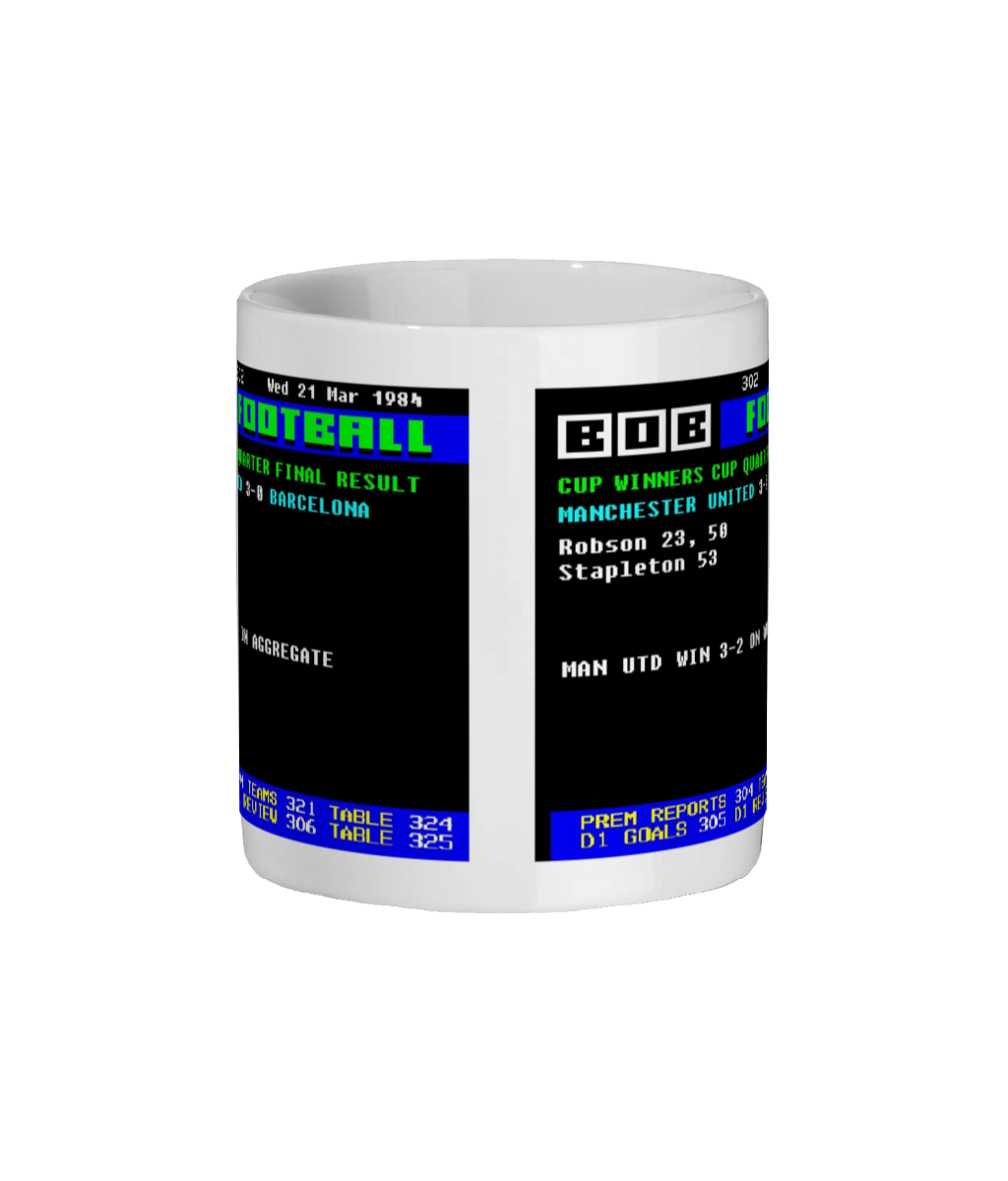 Manchester United v Barcelona 1984 CWC Quarter Final Teletext Mug