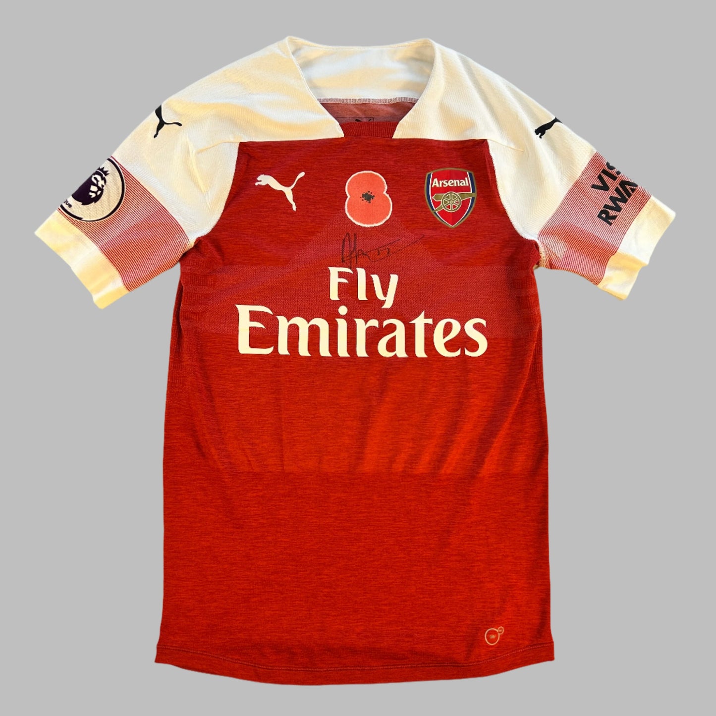 Arsenal 2018/2019 Match Issued/ Worn Poppy Home Shirt - Iwobi 17 - Signed