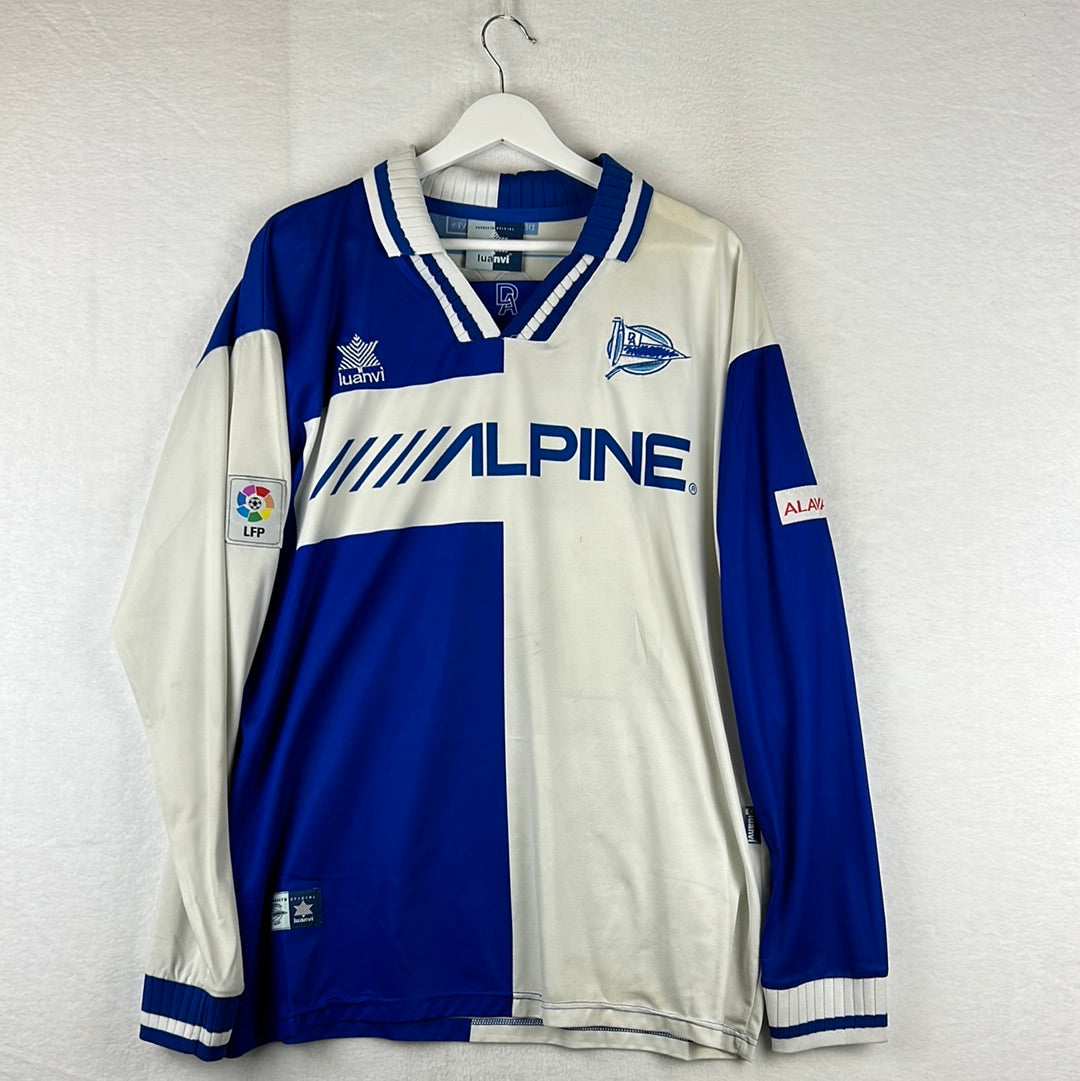 Alaves 2001-2002 Player Issue L/S Home Shirt - Front with Alpine sponsor