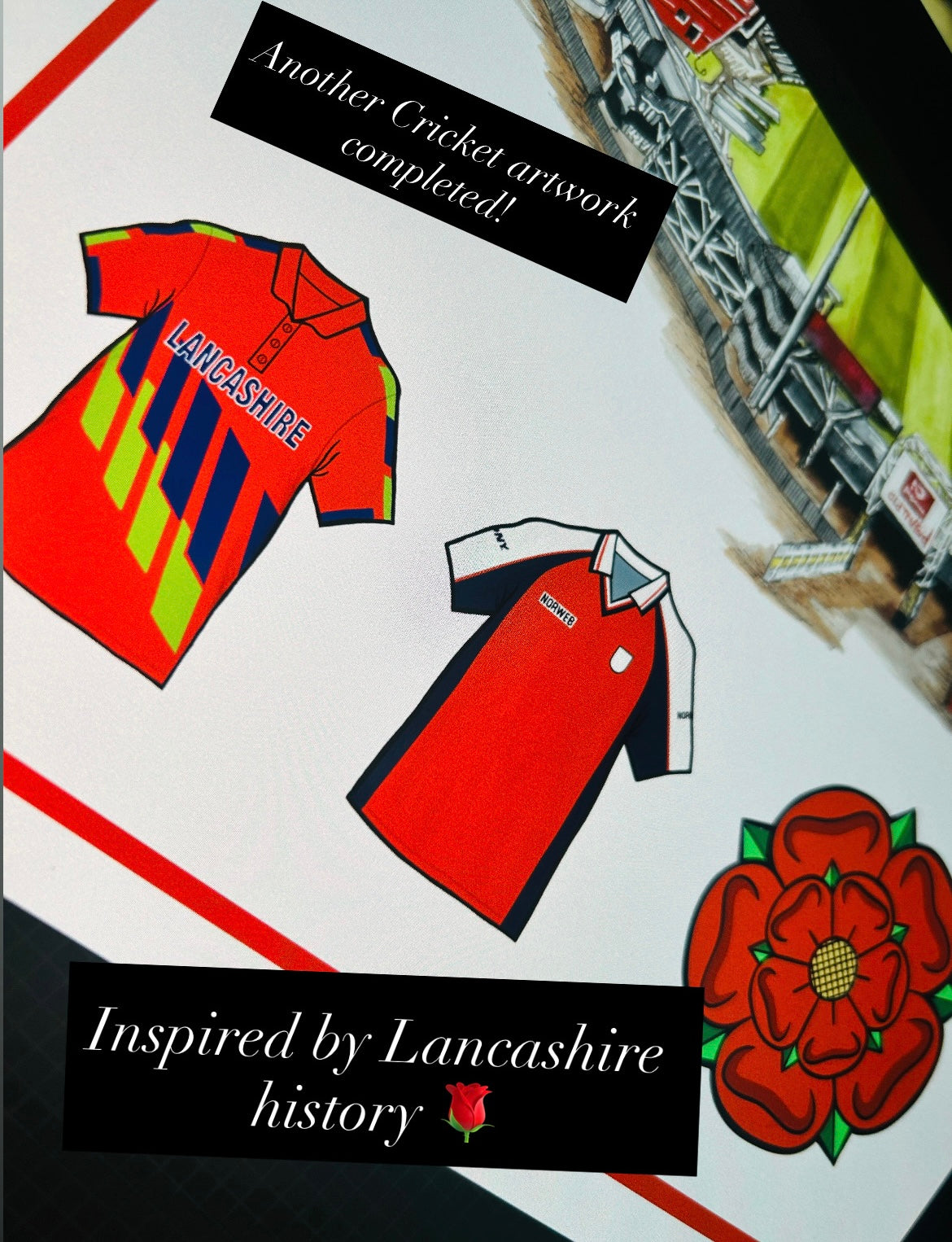 Lancashire Style Retro Shirts & Old Trafford Stadium Cricket Print