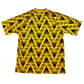 Yellow and black geometric patterned t-shirt on a white background