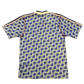 Shirt with a blue and beige geometric pattern on a white background