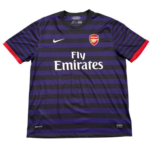 Arsenal 2012/2013 Away Shirt Front a purple and black striped shirt