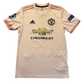 Pink Manchester United 2018/2019 third shirt with Manchester United and Adidas logos on a white background. The shirt has a large Chevrolet logo on the front