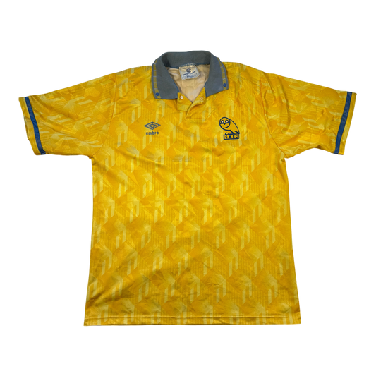 Yellow Sheffield Wednesday 1990/91 Away Shirt with a pattern on a white background
