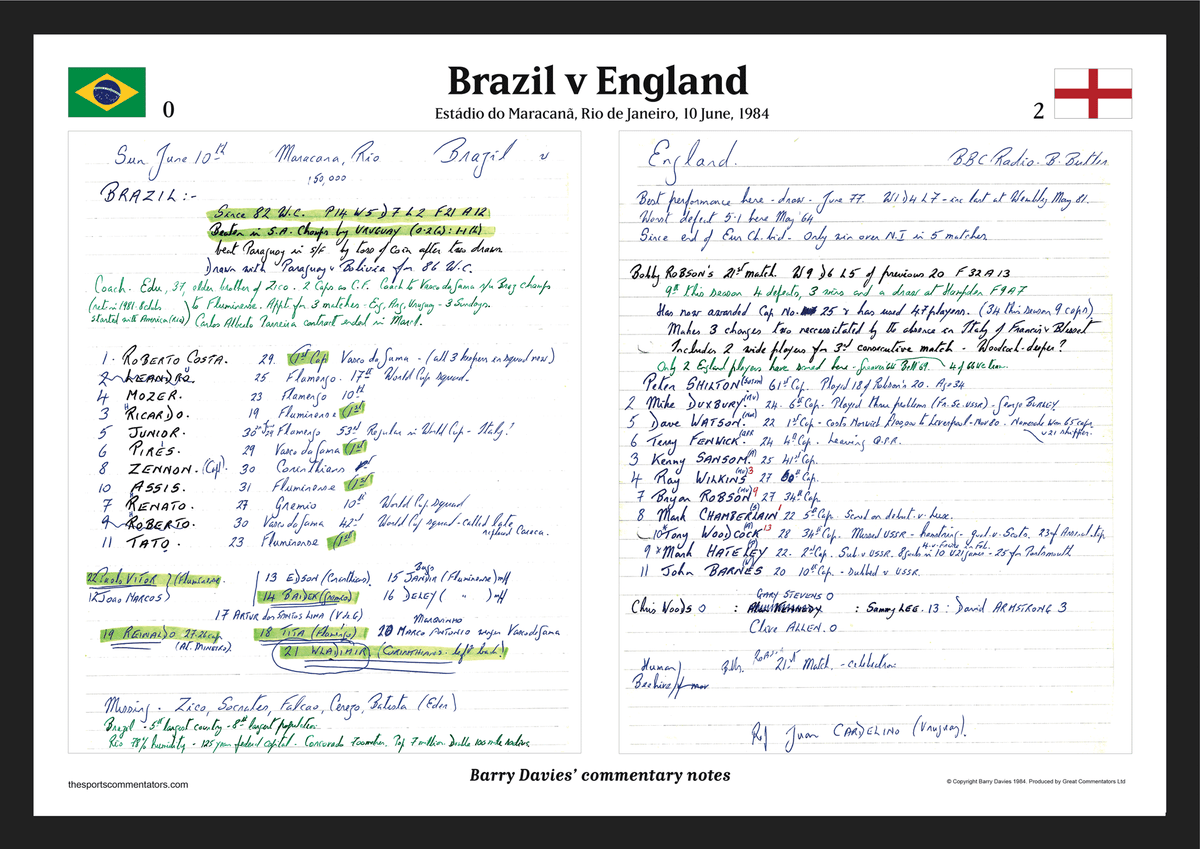 FOOTBALL Brazil v England, Estádio Maracanã, Rio de Janeiro, 10 June, 1984 . Barry Davies