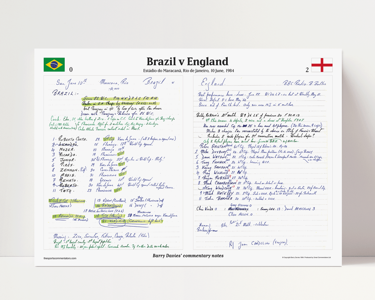 FOOTBALL Brazil v England, Estádio Maracanã, Rio de Janeiro, 10 June, 1984 . Barry Davies