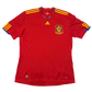 Red sports jersey with yellow stripes and a logo on a white background -the Spain 2010 Home Shirt in Climacool