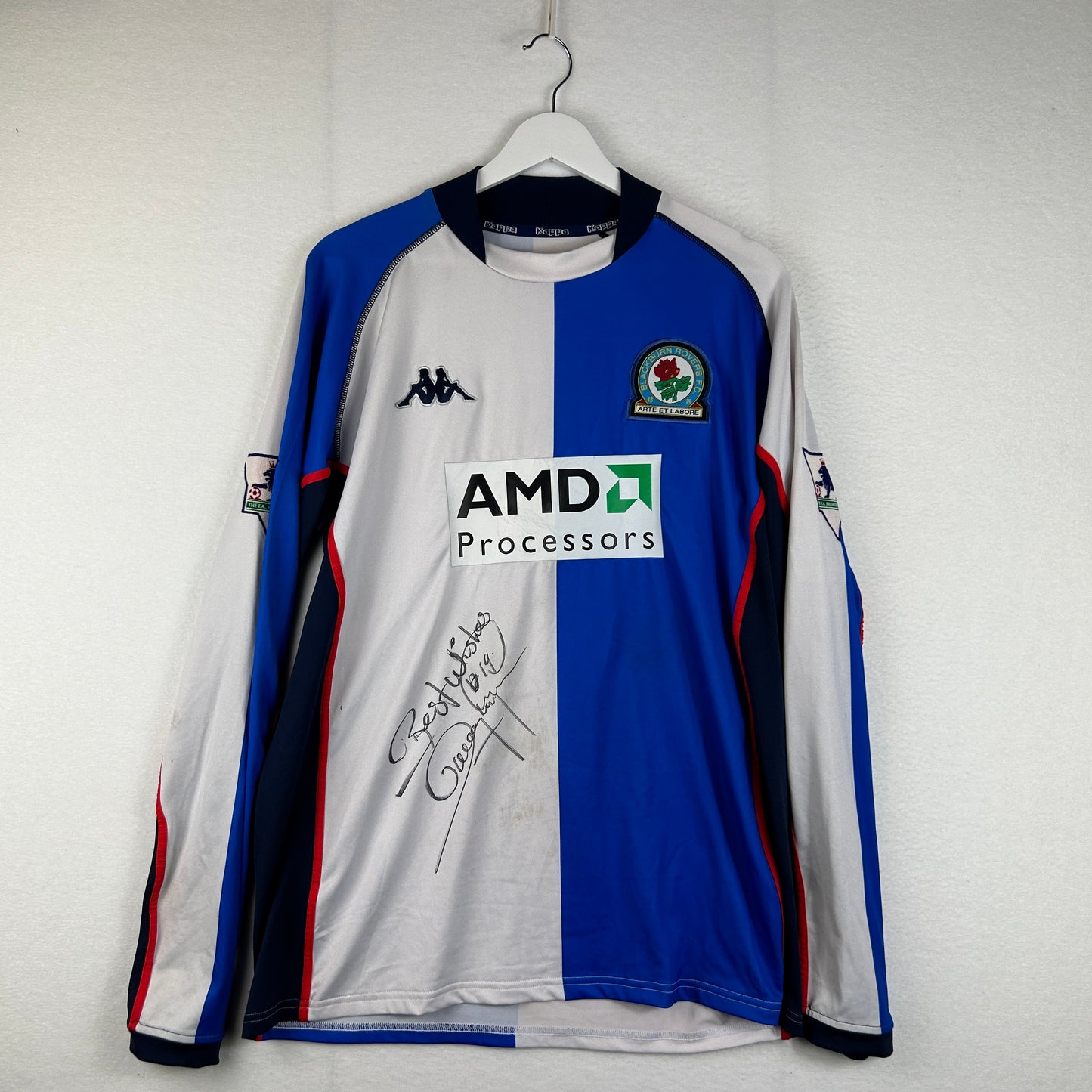 Blackburn Rovers 2002/2003 Match Issue/Worn Home Shirt - Yorke 19 - Signed