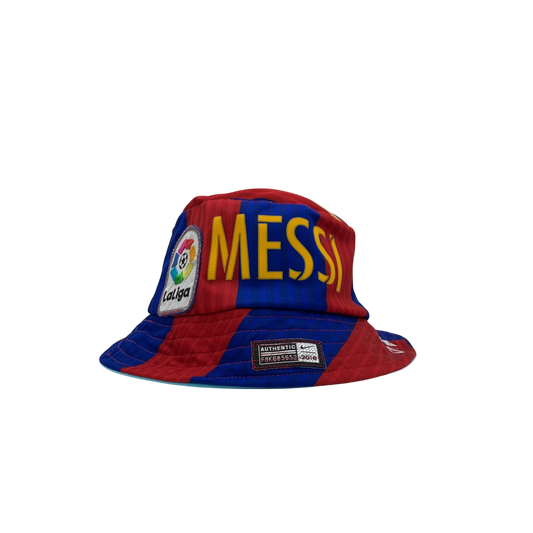 Barcelona Upcycled Messi Shirt Bucket Hat - Reversible