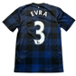 Blue and black checkered Manchester United 2013/14 Away jersey with 'EVRA' and number '3' on a white background