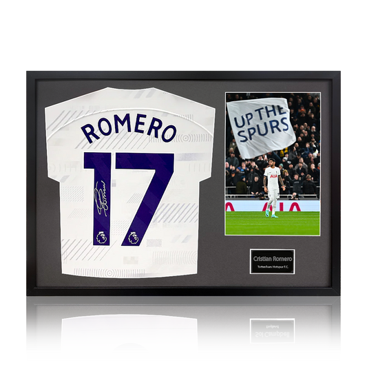 Cristian Romero Signed Tottenham Hotspur Shirt Classic Frame.