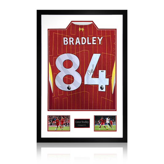 Conor Bradley Signed Liverpool Shirt Premium Frame (ACG Cert)