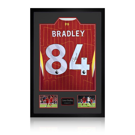 Conor Bradley Signed Liverpool Shirt Premium Frame (ACG Cert)