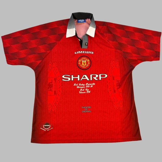 Manchester United 1996-1995 Home Shirt - XL - Rare Double Winners Embroidery