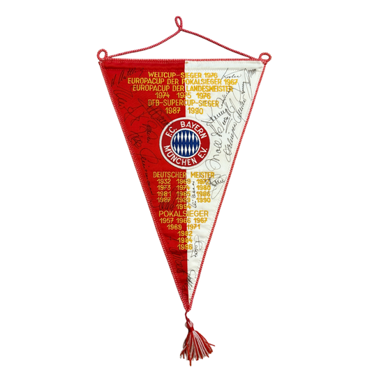 Bayern Munich pennant with club logo and text on a white background