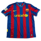 Red and blue striped sports jersey with Unicef logo on a white background - Barcelona 2009-2010 Home Shirt 
