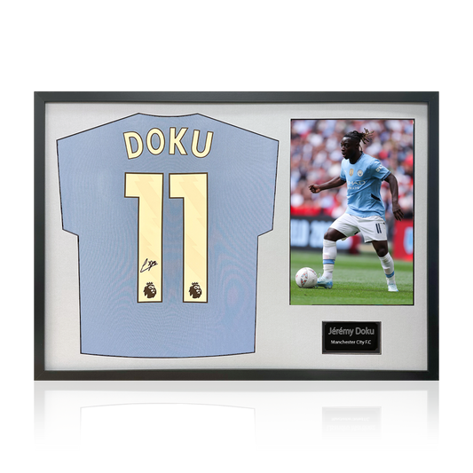 Jérémy Doku Signed Manchester City Shirt Classic Frame