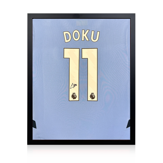 Jérémy Doku Signed Manchester City Shirt Compact Frame