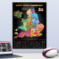 Map of English Rugby Union Leagues on a wall with a laptop and rugby ball on a table.