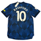 Blue Manchester United 2021/2022 HEAT.RDY Third jersey with 'Rashford' and number '10' on a white background