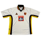 White sports jersey with red and yellow accents and visible branding on a white background. Watford 1999/2000/2001 Away Shirt front with red and blue Phones 4U sponsor