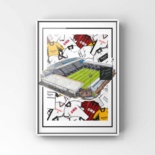 Fulham Kit Collage Retro Shirts & Stadium Football Print