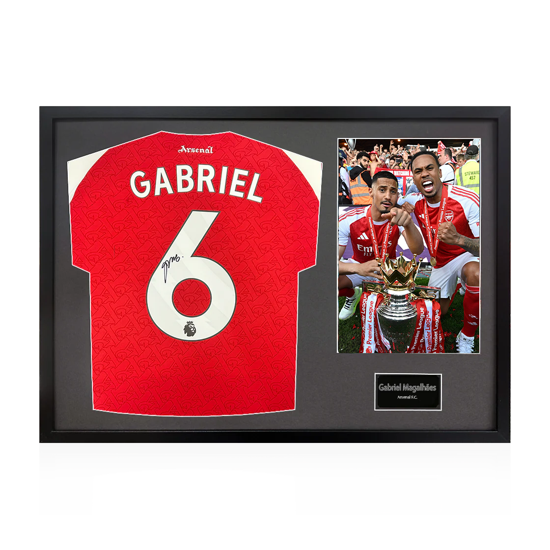 Gabriel Magalhães Signed Arsenal Champions Shirt Classic Frame