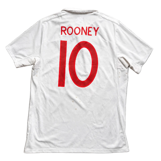 White t-shirt with 'ROONEY 10' printed on the back against a gray background