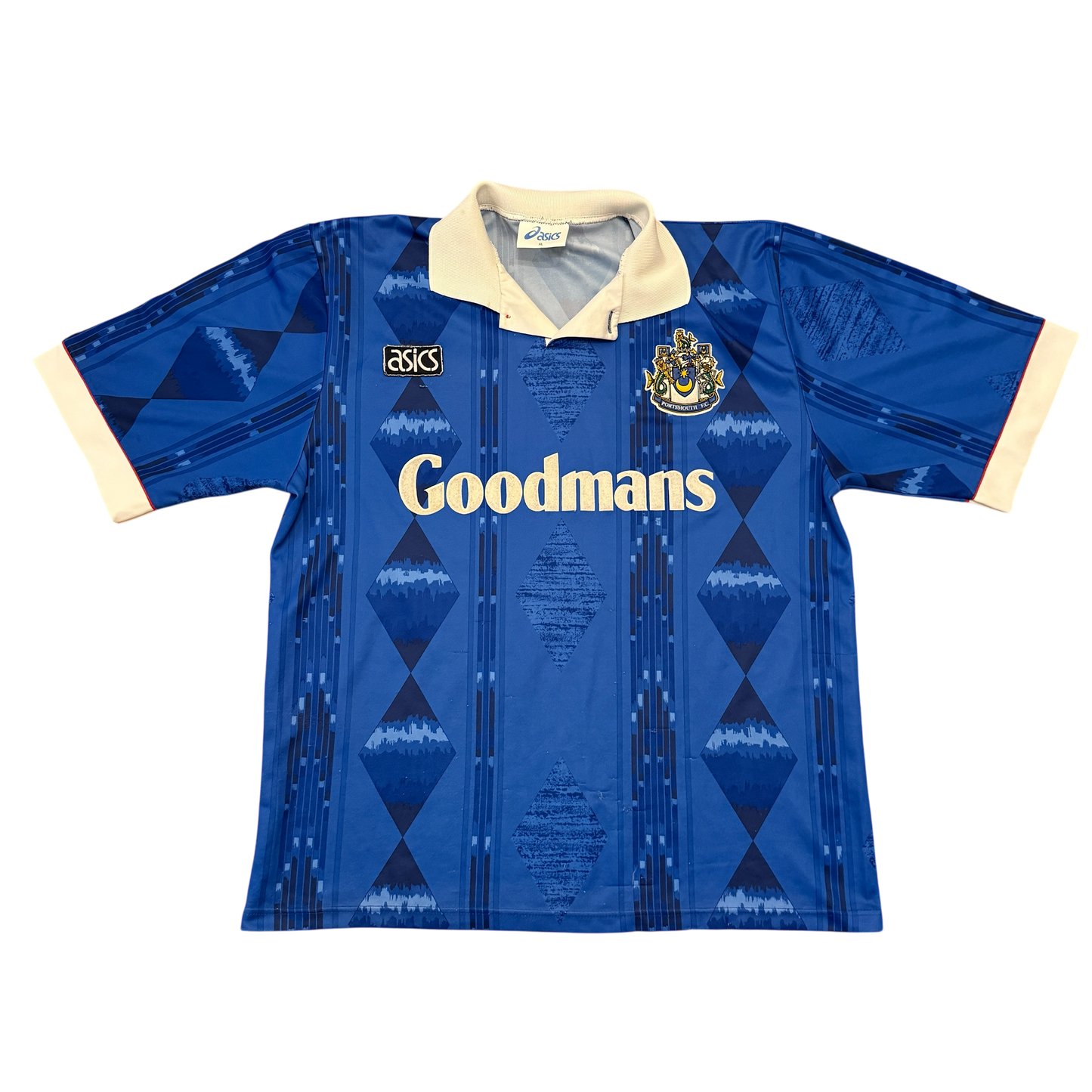 Blue Portsmouth 1993/1994 Home Shirt with 'Goodmans' branding on a white background