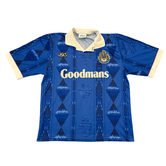 Blue Portsmouth 1993/1994 Home Shirt with 'Goodmans' branding on a white background