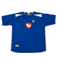 Blue Portsmouth 2002/2003 Home jersey with a red heart logo and white trim on a white background