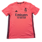 Pink Real Madrid 2020-2021 Away jersey with Adidas and Real Madrid logos on a white background