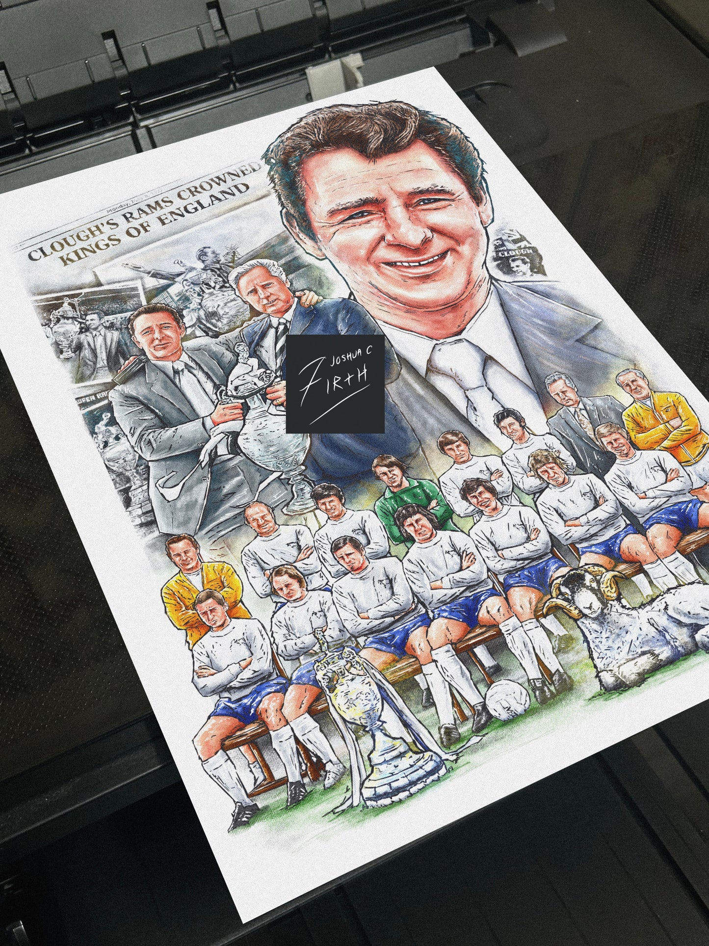 Brian Clough Derby Inspired 1972 Champions of England Artwork Poster Print