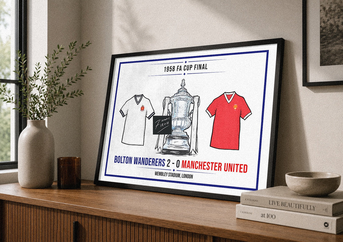 Bolton 2-0 Man Utd Inspired 1958 FA Cup Final Commemorative Print