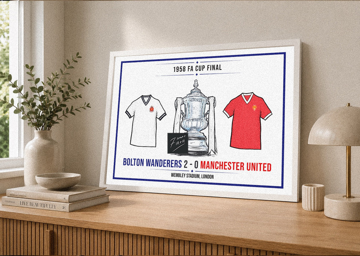 Bolton 2-0 Man Utd Inspired 1958 FA Cup Final Commemorative Print