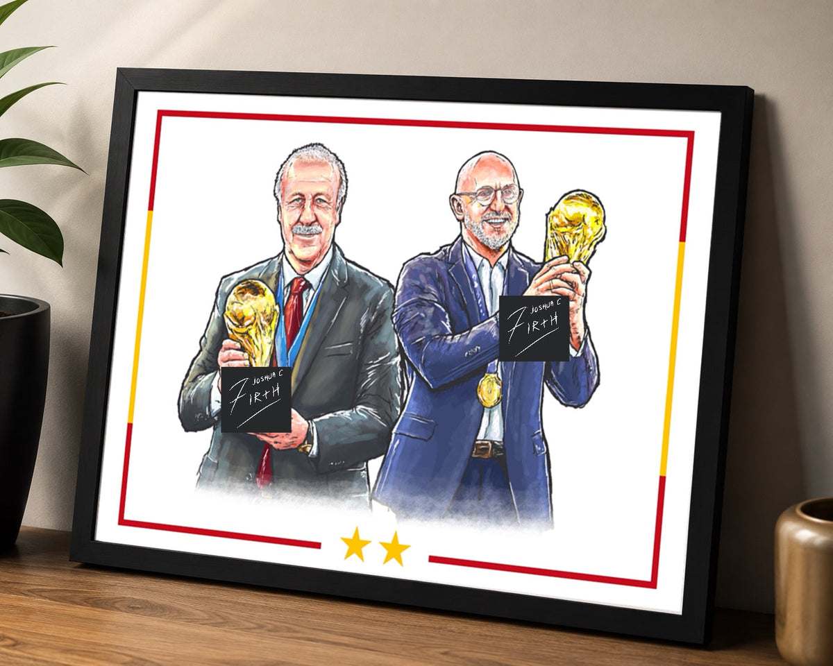 Spain World Champions Vicente Del Bosque Luis De La Fuente Art Football Print