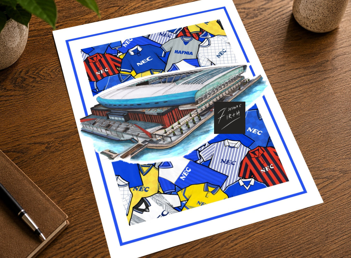 Toffees Kit Collage Retro Shirts & Bramley Moore Stadium Football Print