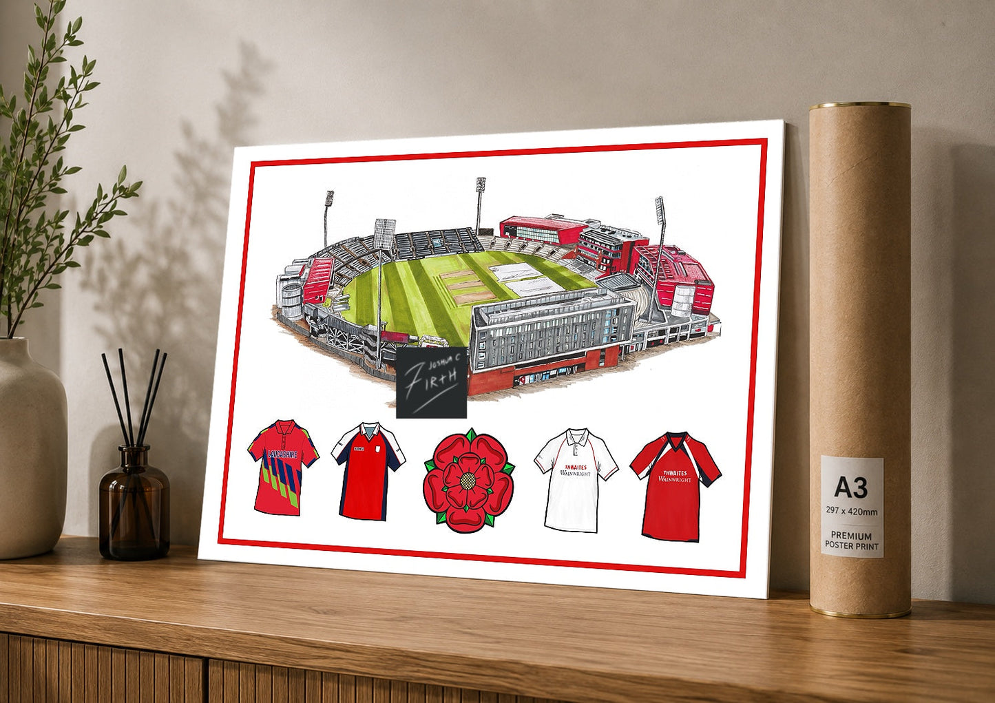 Lancashire Style Retro Shirts & Old Trafford Stadium Cricket Print