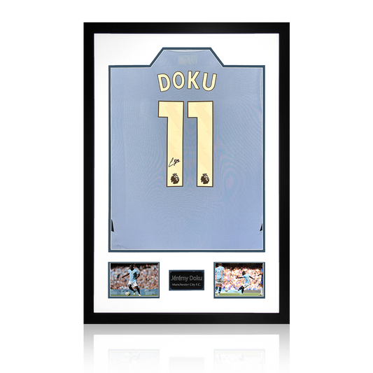 Jérémy Doku Signed Manchester City Shirt Premium Frame