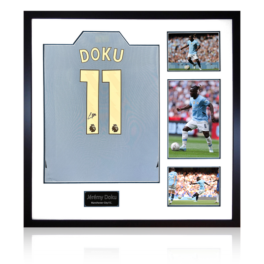 Jérémy Doku Signed Manchester City Shirt Elite Frame